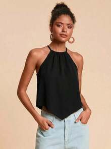 Top de tirantes tejido con estampado de vacaciones para mujer - Negro 2 - Ver 3