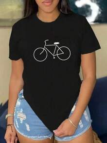 Camiseta negra informal de manga corta con cuello redondo para hombre,Camisetas Para Mujer Camiseta única y moderna y2k con diseño minimalista de bicicleta, perfecta para los amantes de la moda urbana en México, resalta tu estilo con este atuendo versátil, ideal para cualquier ocasión y para combinar con tus prendas favoritas. - Negro - Ver 6