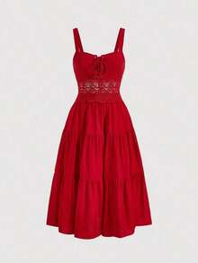 MOD Vestido de tirantes unicolor con cordón bajo con fruncido - Rojo - Ver 1