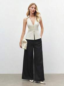 Blusa sin mangas de cuello blanco para mujer, de estilo urbano moderno y elegante, versátil para uso diario, con un toque retro de los 90.Adecuada para Navidad, Año Nuevo, San Valentín, fiestas, playa, graduación, moda, festivales, vacaciones, in - Albaricoque - Ver 2