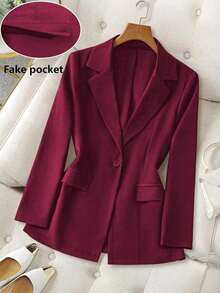 Blazer casual de unicolor para mujer - Burdeos - Ver 1