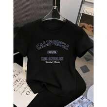 Women's Y2K-Inspired 'California' Graphic Crop Top - Slim Fit, Short Sleeves, Stretch Polyester Blend, White With Blue Lettering, Ideal For Summer And Casual Wear,  Summer Tee. - 白色 - 查看 2