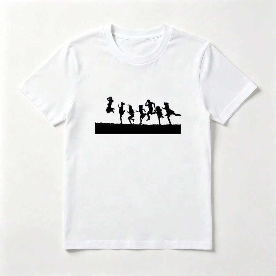 Siluetas Corriendo Playera de Algodón Blanca Dinámica y Juvenil - Blanco - Ver 1