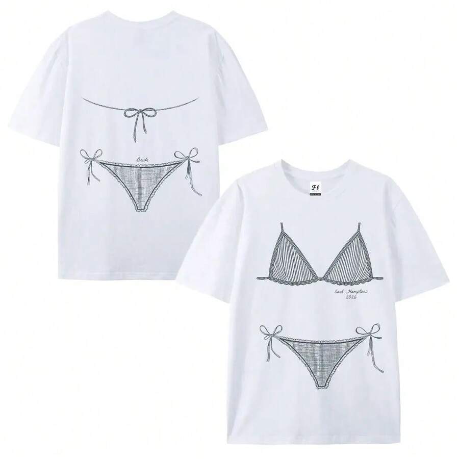Camisetas de despedida de soltera con temática costera, Último brindis en la , Bikinis y Martinis de despedida de soltera, Último chapoteo, Conchas marinas y campanas de boda. - Blanco - Ver 1