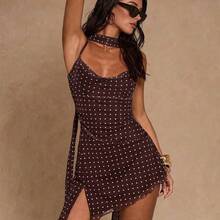 Black And White Color Wave Point Sexy Backless Sleeveless Ruched Asymmetry Dress,Elevated Elegance Dress,Rave Set Festival,Streetwear,Concert Dress,Club Dress,Date Night Dress,Women Birthday Dress,Party Must Have,Wave Point Dress,Graduation Season Dress,Vacation Style Dress, Hot Dresses For Women.Causal Dresses For Women Summer, Polka Dot Dresses For Women - Multicolor - Ver 2