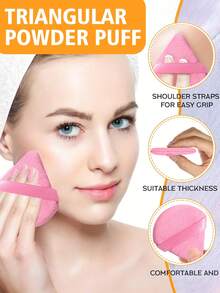 20/50/80/100 Bông phấn trang điểm mặt mềm mại hình tam giác dùng cho phấn phủ dạng bột, phấn nền, trang điểm khô và ướt. - Màu Hồng  Dưa hấu - Xem 5