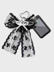 Black Lace Bow Heart-Shaped Clasp Pendant With Pearl Decor, Suitable For Bag Charm, Keychain, Can Hold ID Card, Star Card, Transit Card, Photo, Residence Permit, Etc. - Multicolor - View 14