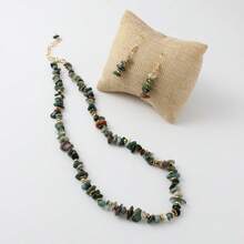 Bộ trang sức đá xanh tự nhiên phong cách Bohemian mạ vàng gồm dây chuyền và bông tai, 2 món, phụ kiện hàng ngày và dự tiệc. - Nhiều màu - Xem 8