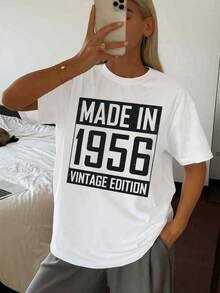 1 camiseta gráfica vintage para mujer de 1956 - Camiseta retro blanca de 180 g/m² con estampado vintage, cuello redondo, manga corta, estilo casual, regalo de cumpleaños para mujeres nacidas en 1956 (febrero/marzo/agosto) - Apta para todas las estaciones. blusas para mujer>ropa - Blanco - Ver 1