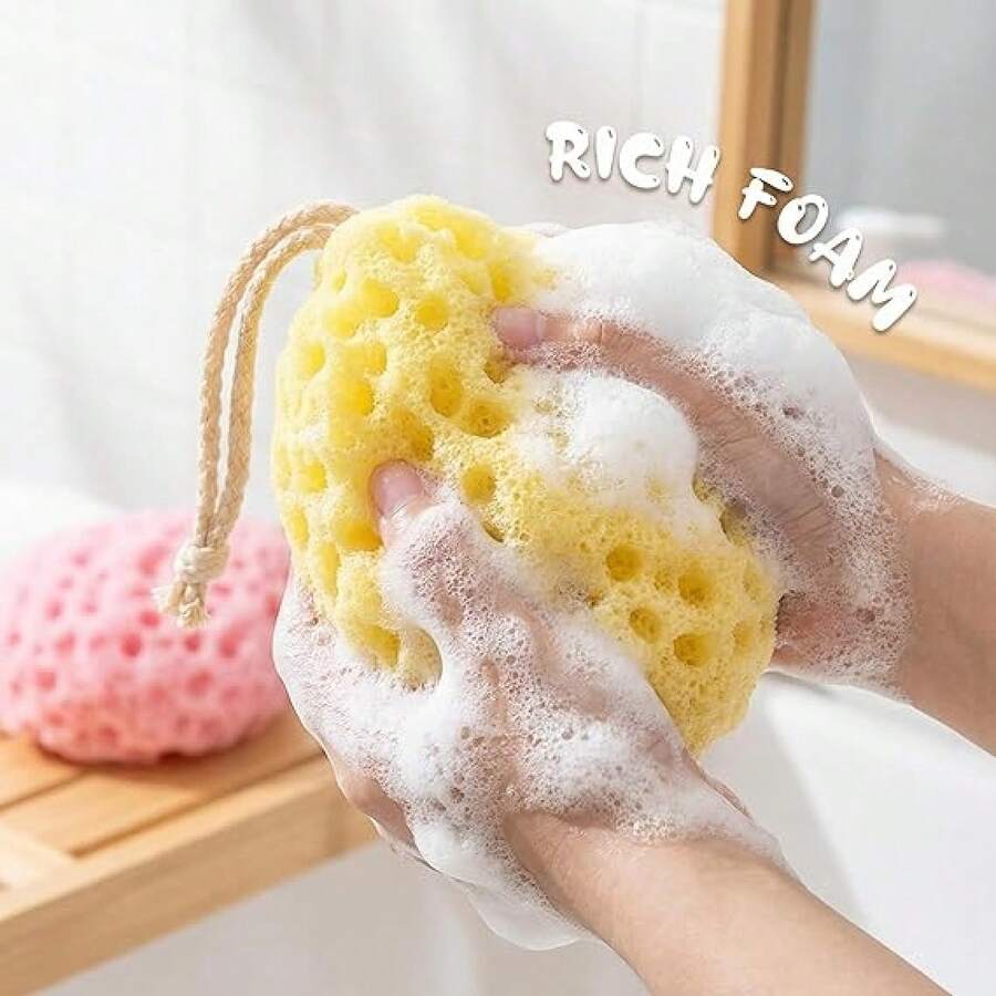 Pore Vacuum! 2Pcs Yellow & Orange Bath Sponge – Deep Clean Pores & Gentle Scrub For Silky Smooth Skin. Must-Have Shower Essentials For Daily Bathroom Accessories - 2pcs - View 1