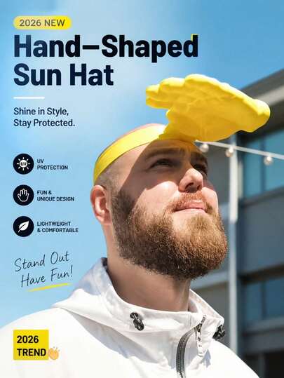 2026 New Unique Palm-Shaped Sun Hat, Interesting Hand-Shaped UV Protection Headband Cap, Creative Clapping Design Outdoor Hat, Lightweight Breathable Summer Travel Hat, Novelty Personalized Interesting Beach Holiday Street Party Hat