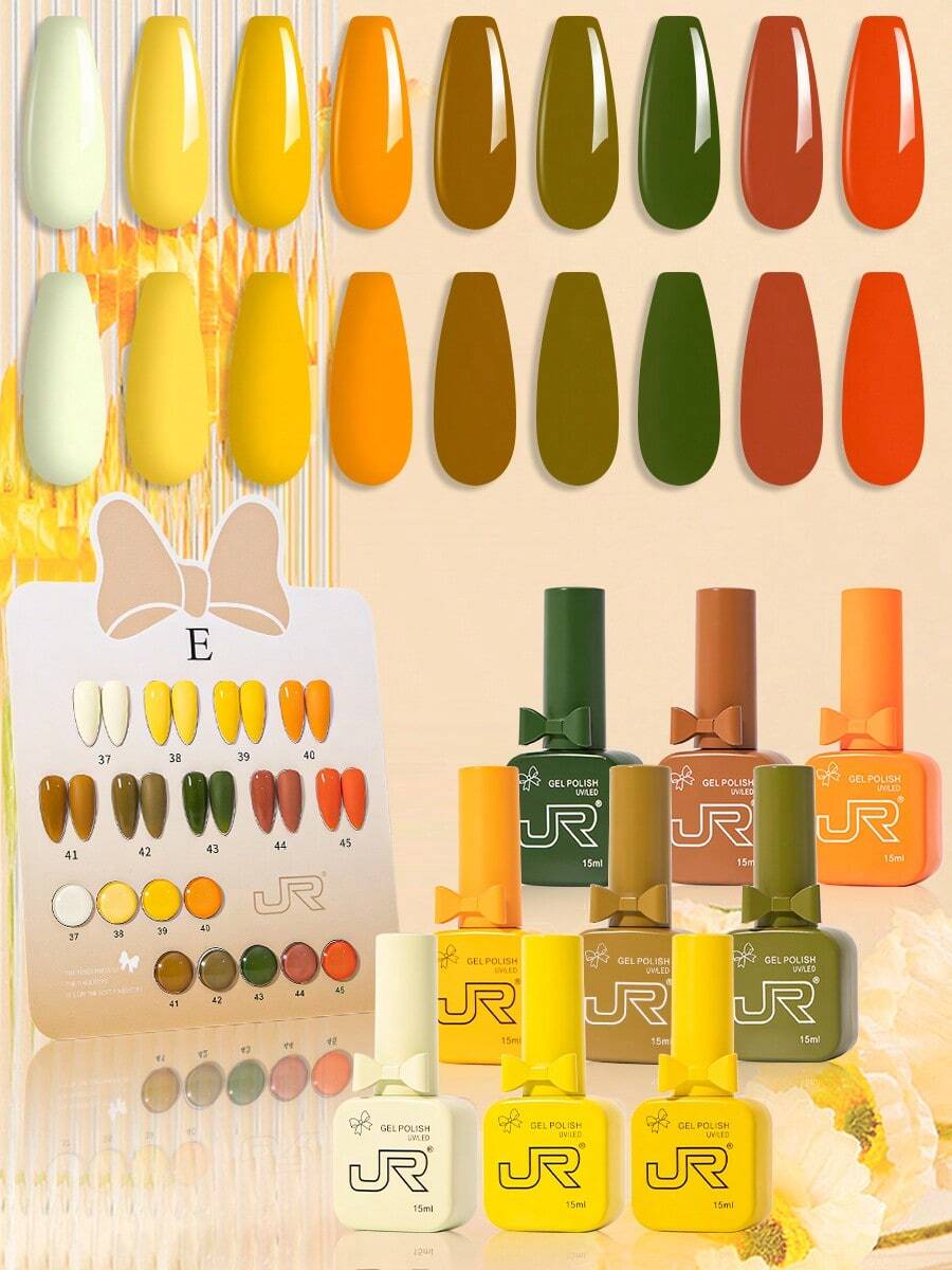 JR Set de 9 piezas de 15ml de esmalte de uñas en gel de colores, con botella y tapa con diseño de lazo para el Día de San Valentín, gel UV LED que se retira con remojo, regalo para las uñas de las niñas - Multicolor - Ver 1