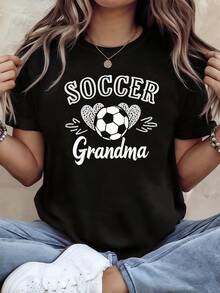 Women's Tops, Women's T-Shirts, Mother's Day, Casual Blouses For Ladies, Women's Tops, 2000s Style, Granny Soccer Jersey - Leopard Heart Print Short Sleeve Blouse, Suitable For Watching Games, Family Gatherings And Daily Wear, Casual Spring-Summer Style, Machine Washable. - 黑色 - 查看 6
