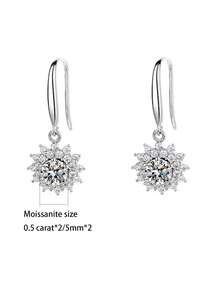 ConiiW 1 par de pendientes con colgante de girasol de plata de ley 925, con 0,5 quilates*2 de moissanita redonda incrustada - Plateado - Ver 10
