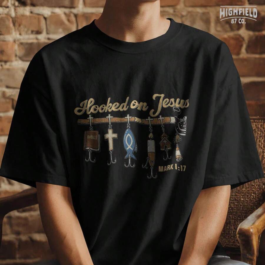 Pesca Cristiana en Papúa Nueva Guinea, Anclado en Jesús, Diseño de Camiseta de Pescador (Descarga Digital) - Negro - Ver 1