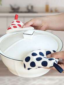 1 buah Sarung Tangan Tahan Panas Motif Polkadot & Penutup Panci Segitiga, Alas Panci Isolasi Panas untuk Peralatan Masak Rumah Tangga - View 8
