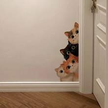 1pc Cute Peeking Cats Wall Sticker, PVC Material, Peel And Stick Easy To Apply, For Door Frame Bedroom, Whimsical Cat Decor - Multicolor - View 3