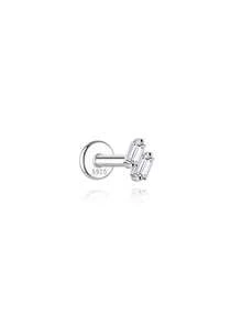 AnlaScheer 1pc 0.1ct Moissanite 925 Sterling Silver Geometric Flat Back Helix Cartilage Stud Earrings For Women Engagement Wedding Bridal Jewelry - Silver - View 8