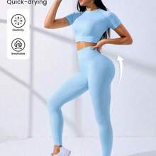 Sovereign Charm Seamless High Stretch Raglan Sleeve Sports Set Workout Women Set Women Workout Set Women Leggings Set Gym Women Outfit - Caqui - Ver 6
