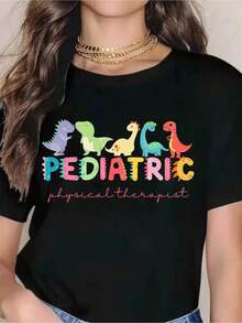 Premium T-Shirt For Pediatric Physiotherapists With Cute Dinosaur Design - Fun And Colorful T-Shirt For Child Therapy Professionals, Perfect Gift For Physiotherapists Working With Children, Ideal For Work, Events, Or Holidays. Gift Idea. - 黑色 - 查看 1