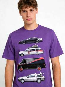 Men's T-Shirt - Vintage T-Shirt With KITT And Ghost Car Print, Crew Neck And Short Sleeves, Regular Fit, Breathable And Comfortable, Designed In A Nostalgic Urban Style, Machine Washable, Suitable For Casual Wear In All Seasons, Retro T-Shirt - 混合色 2 - 查看 1