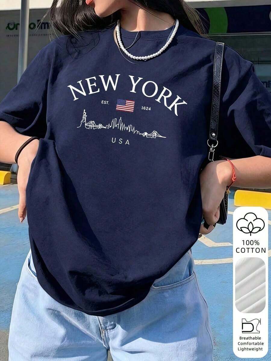 Women's T-Shirt With Colorful "IT'S A GOOD LIFE" Print And Heart On The Back, 100% Cotton, Breathable And Lightweight, 90s Vintage Style, Ideal For Everyday Wear, Weekend Brunch, Urban Wear And Casual Style With Positive Vibes, White. - 海軍 - 查看 1