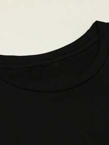 Women's Plus Size T-Shirt With Alphabet Letter Print - Polyester Knit Fabric, Short Sleeve, Round Neck, Pullover Style, For All Seasons, Without Belt, Without Details, Black Style, Casual Daily Christmas. - 黑色 - 查看 6