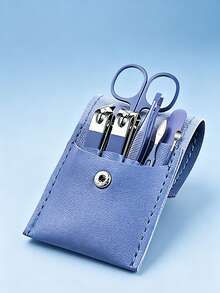 7pcs Portable Nail Clipper Set, High Quality Stainless Steel Ultra Sharp Durable Curved Edge Scissors For Trimming Finger And Toenails, With Nail File (Blue Set) - Blue - View 1