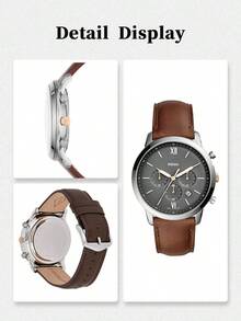 Fossil Men's Chronograph Watch Silver Tone Grey Dial Brown Leather Strap Two Tone Rose Gold Accent Business Casual Analog Watch for Office Meeting Weekend Road Trip Ideal Gift for Him on Birthday Fathers Day Graduation Perfect for Refined Retro Inspired Gentlemen - 棕色 - 查看 6
