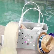 2025 Spring New EVA Rubber Tote Bag, Waterproof Beach Bag, Travel Bag, Shopping Bag, Easy To Clean, Stable And Durable | Suitable For Shopping, Travel, Party And Outdoor Activities | Beach, Seaside, Easter Gift For Lovers And Mothers - trắng - Xem 1