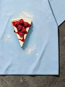 Men's Light Blue Raspberry Cheesecake Print T-Shirt, Casual Crew Neck Short Sleeve Street Style T-Shirt - Baby Blue - View 6