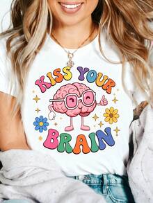 Teacher Appreciation Cute Graphic T-Shirt 100% Cotton Oversized Soft Breathable Casual Crewneck Short Sleeve Top Thank You Teacher Best Teacher Educator Gift Teachers Educators School Staff Gift Givers Heartfelt Aesthetic - 白色 - 查看 1