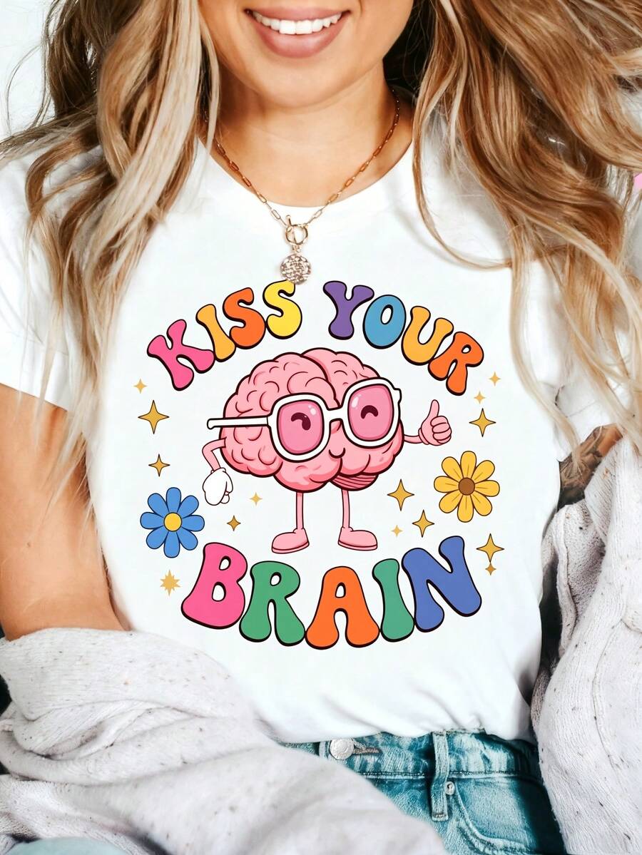 Teacher Appreciation Cute Graphic T-Shirt 100% Cotton Oversized Soft Breathable Casual Crewneck Short Sleeve Top Thank You Teacher Best Teacher Educator Gift Teachers Educators School Staff Gift Givers Heartfelt Aesthetic - 白色 - 查看 1