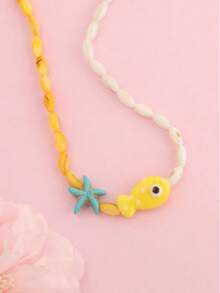 1pc Yellow Fish Beaded Necklace, Boho Style Everyday Necklace - Multicolor - View 3
