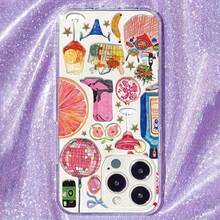 Funda de teléfono estilo resort 1 pieza con patrón de bebida de frutas, TPU transparente de cobertura completa, anti-caídas y anti-huellas, compatible con iPhone - Multicolor - Ver 4