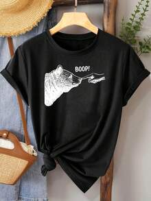 Camiseta Deportiva Casual para Mujer con Ilustración de Oso - Camiseta Negra de Cuello Redondo con Texto! en Estilo Divertido. Elástica, lavable aáquina y apta para todas las estaciones, con un ajuste cómodo para un look casual y divertido. - Negro - Ver 6
