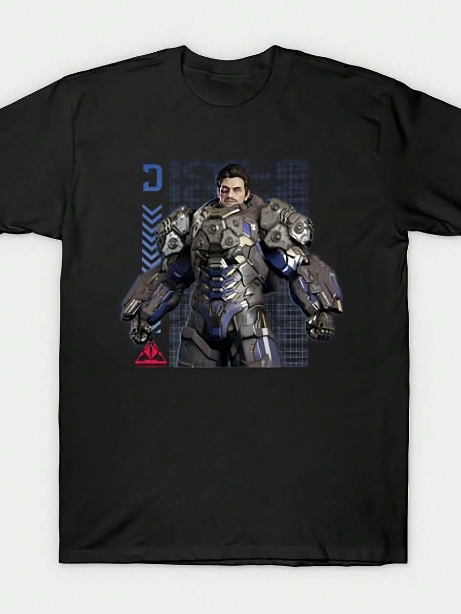 Men's Breathable Short-Sleeved T-Shirt, Black, Printed With The Character Kyle From <Firstborn>, Round Neck Design, Casual Summer Style, Suitable For Home, Office, Parties, Meetings And Travel. - 黑色 - 查看 1