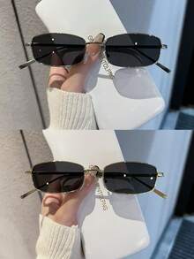 1 Pair Fashionable Retro Square Small Frame Metal Glasses, Suitable For Matching, Decoration, Travel, Vacation, Driving (Eyeglass Case Not Included) - Black - View 10