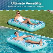 Aqua Inflatable Tanning Pool Lounger and Float with Removable Pillow - 71" x 48" - Blue Flowers - Flores azules - Ver 4