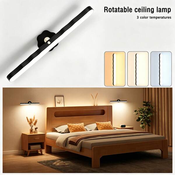 1 pieza Luz giratoria negra sensible al tacto, Espejo de vanidad giratorio de 360°, Luz de gabinete, Lámpara de pared para mesita de noche, 3 niveles de atenuación, 2 modos de brillo, Adecuado para iluminación de sala de estar, dormitorio, cocina