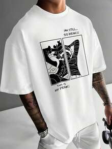 Men's Smart Casual T-Shirt - Made From 100% Pure Cotton, Regular Fit, Short Sleeves, Crew Neck, With Printed Design, Perfect For Urban Wear Or Casual Style, Or As A Gift. Crew Neck, 100% Cotton, Soft Fabric, Short Sleeves, Breathable And Cool, Unisex - 白色的 - 查看 1