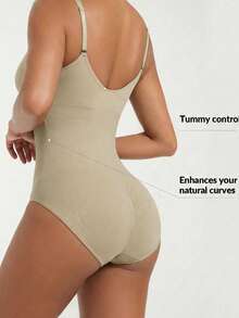 1 pieza Mono sin costuras y sin aros para mujer, con diseño de copa push-up, compresión abdominal y de cintura, tirantes ajustables y diseño de espalda abierta, mono estilo colombiano que resalta las curvas naturales, apto para uso diario, viajes, fitness y vacaciones - Albaricoque - Ver 2