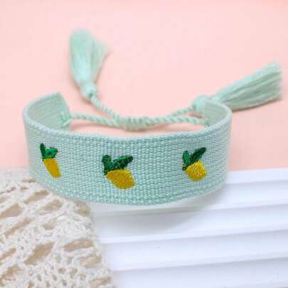 1pc Vintage Embroidered Creative Mango Bracelet, Handmade Bohemian Beach Resort Style Bracelet For Beach Party, Wedding, Travel