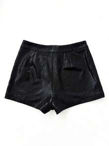 LUNE Shorts ajustados de piel sintética, casuales para el verano - Negro - Ver 6