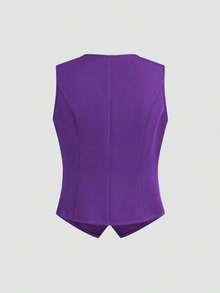 Chaleco minimalista de unicolor con cuello en V, sin mangas y con botones delanteros - Morado - Ver 2