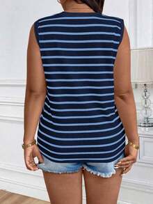Chaleco sin mangas de mujer de talla grande, casual, de cuello redondo y con estampado de limón, de hombros anchos - Azul marino - Ver 2