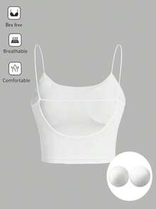 Camiseta de tirantes finos de un solo color simple, uso casual de todos los días para mujeres - Blanco - Ver 1