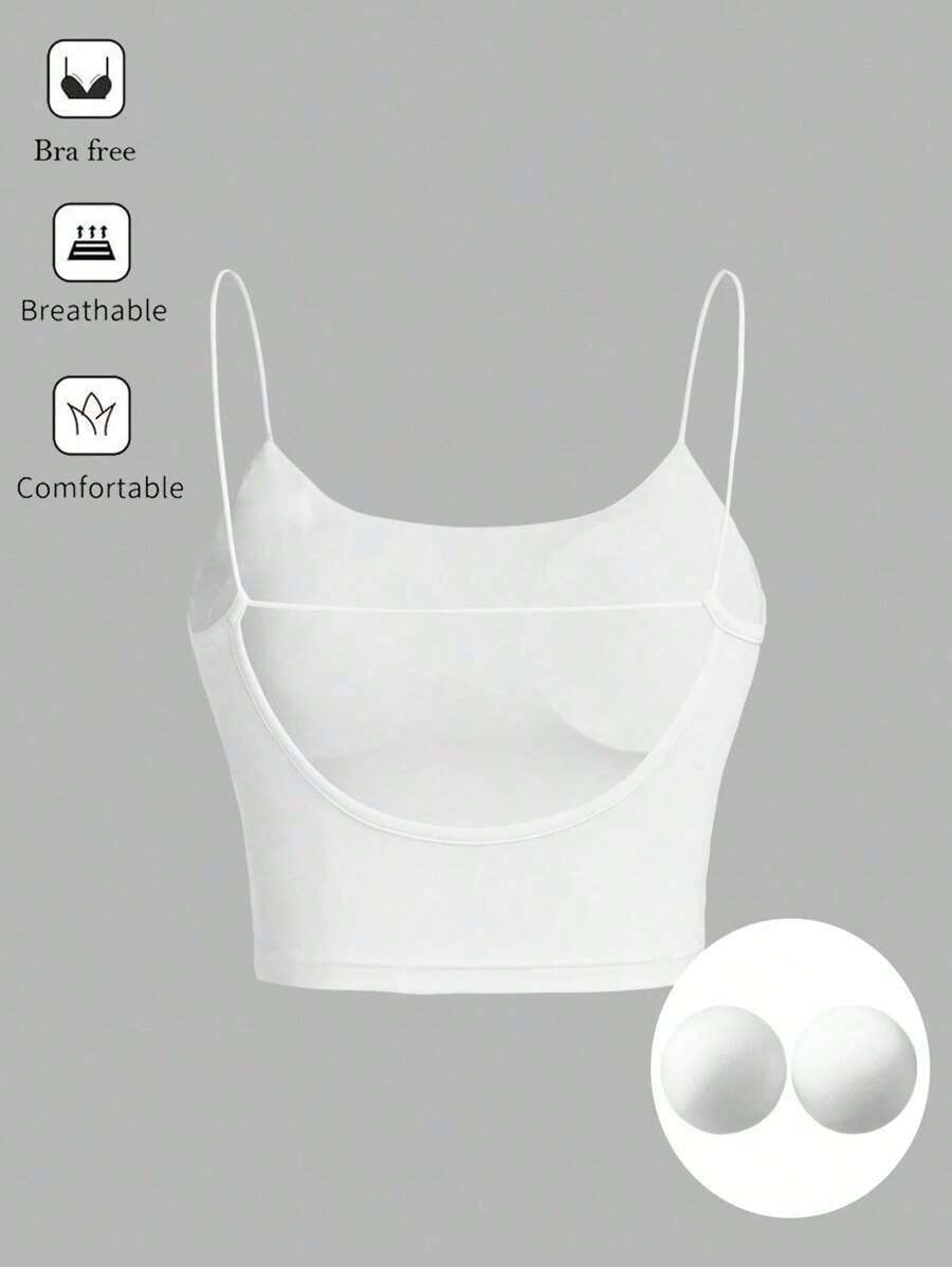 Camiseta de tirantes finos de un solo color simple, uso casual de todos los días para mujeres - Blanco - Ver 1