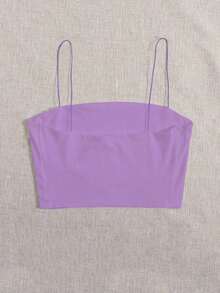 Top corto de tirantes delgado unicolor - Morado - Ver 2