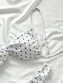 Elavelle Conjunto de bikini para mujer con estampado de lunares aleatorio, tirantes finos y corte alto sexy para el verano y la playa - Multicolor - Ver 4